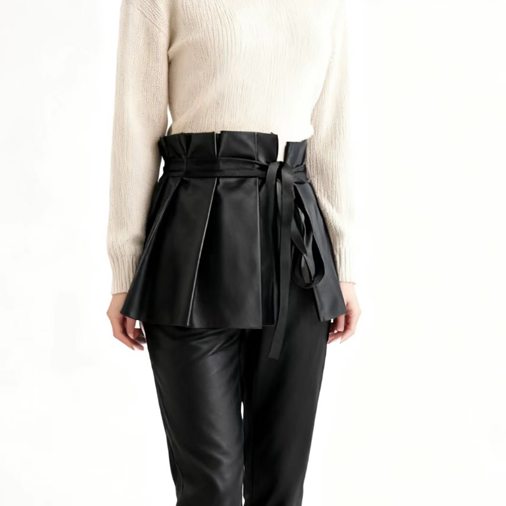 外穿压褶系带腰封裙子