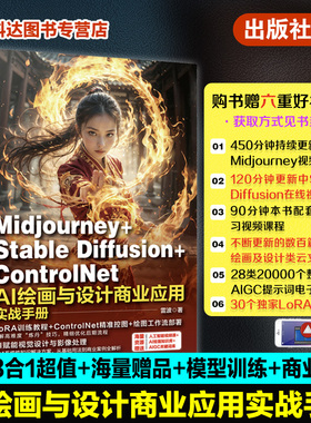 赠视频课 Midjourney+Stable Diffusion+ControlNet AI绘画与设计商业应用实战手册 AI绘画AI设计教程模型训练 AI绘图软件使用教程
