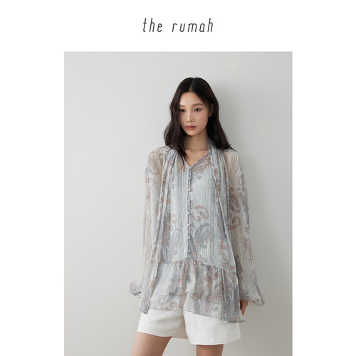 therumah腰果花飘带上衣