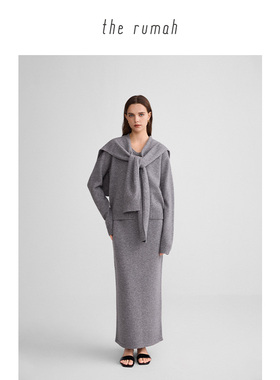 the rumah羊绒羊毛V领针织衫/披肩/半裙17.5微米巴素兰防缩抗起球