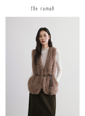 the rumah 摩卡棕泰迪皮草感马甲背心 环保皮草毛绒短款马甲