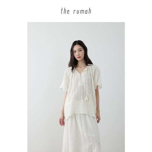 therumah南法条纹拼接短袖上衣