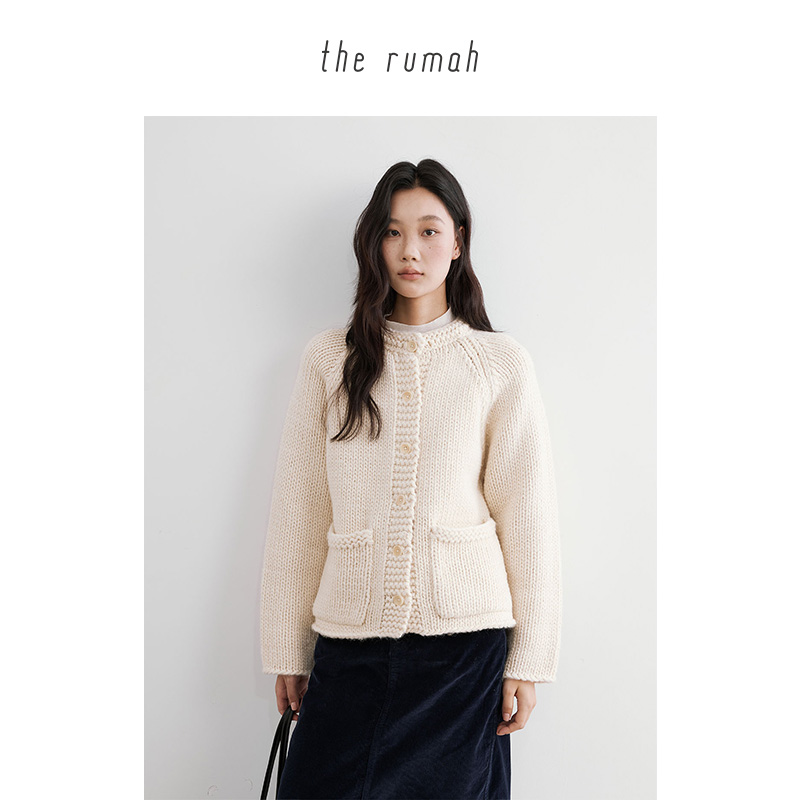 therumah复古粗棒针毛衣外套