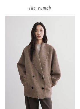the rumah 燕麦色翻领毛呢大衣 100S超细羊驼毛羊毛 极简廓形大衣