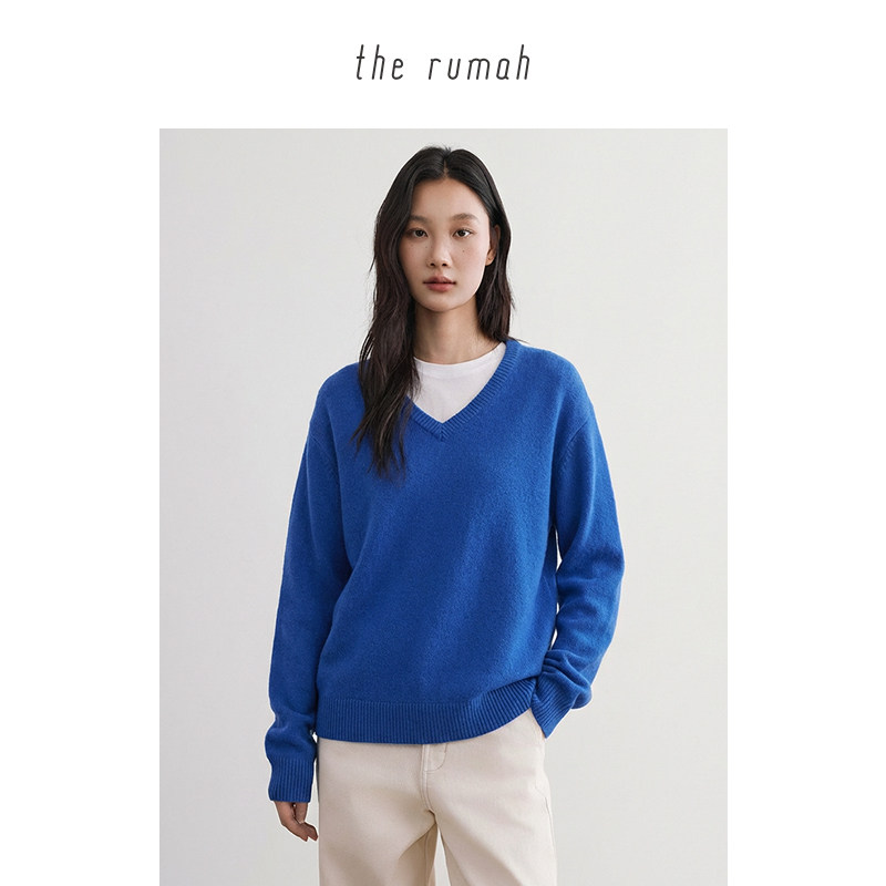 the rumah 羊绒羊毛V领针织上衣 多色17.5微米巴素兰防缩抗起球