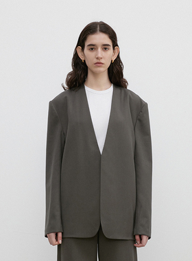 折扣特惠 the rumah灰绿色无领西装外套  茧型西装裤  冷淡僧侣风