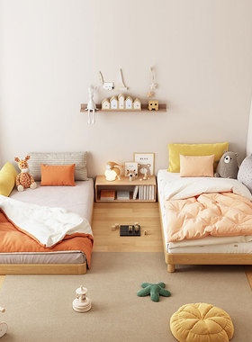 蒙氏地台床橡木地板床实木床男孩女孩单人床卧室婴儿榻榻米儿童床