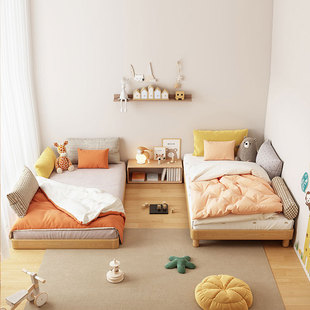 蒙氏地台床橡木地板床实木床男孩女孩单人床卧室婴儿榻榻米儿童床