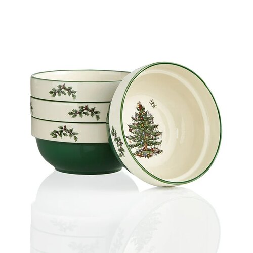 AYFGL Spode Macys系列手工制作绘画圣诞树堆叠陶瓷碗套装四件