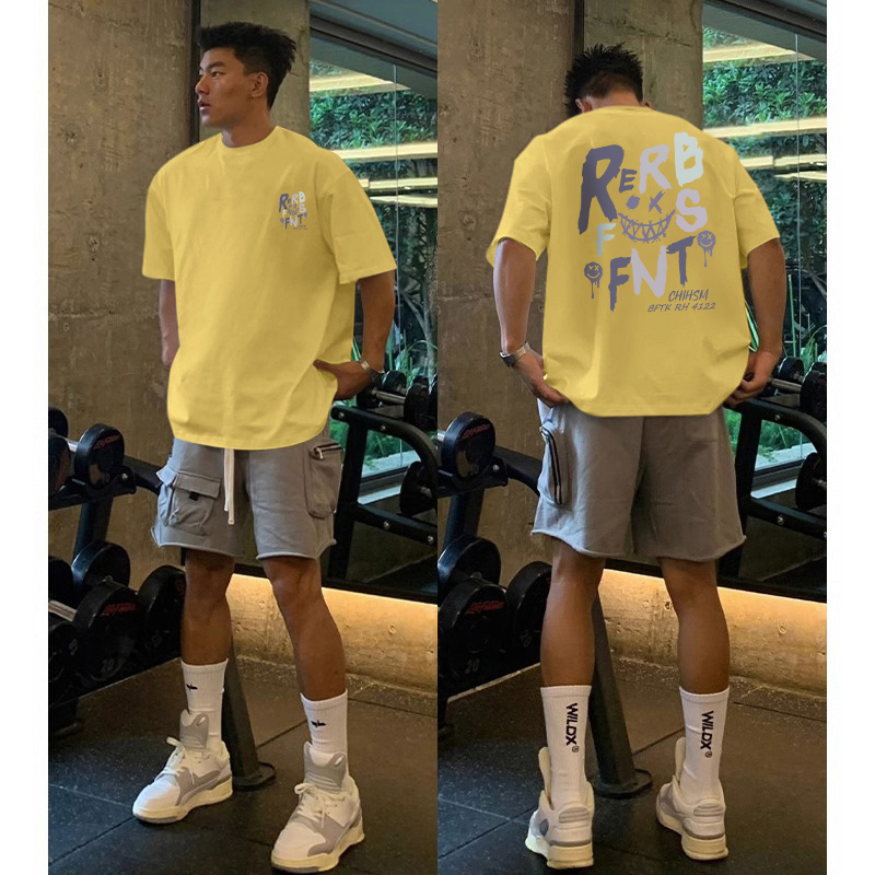 【赠运费险】美式重磅纯棉t恤男夏季休闲半袖嫩黄色小领口T恤上衣