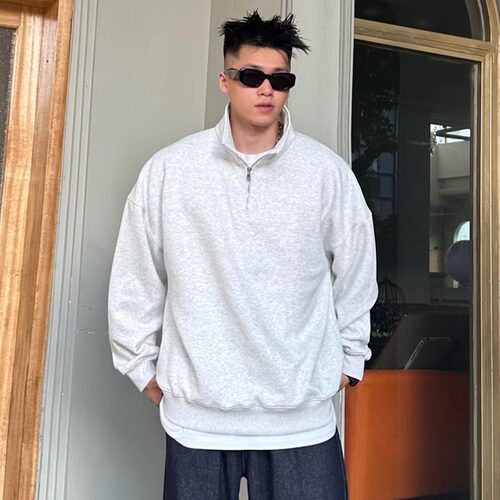 长袖休闲重磅半拉链立领卫衣上衣