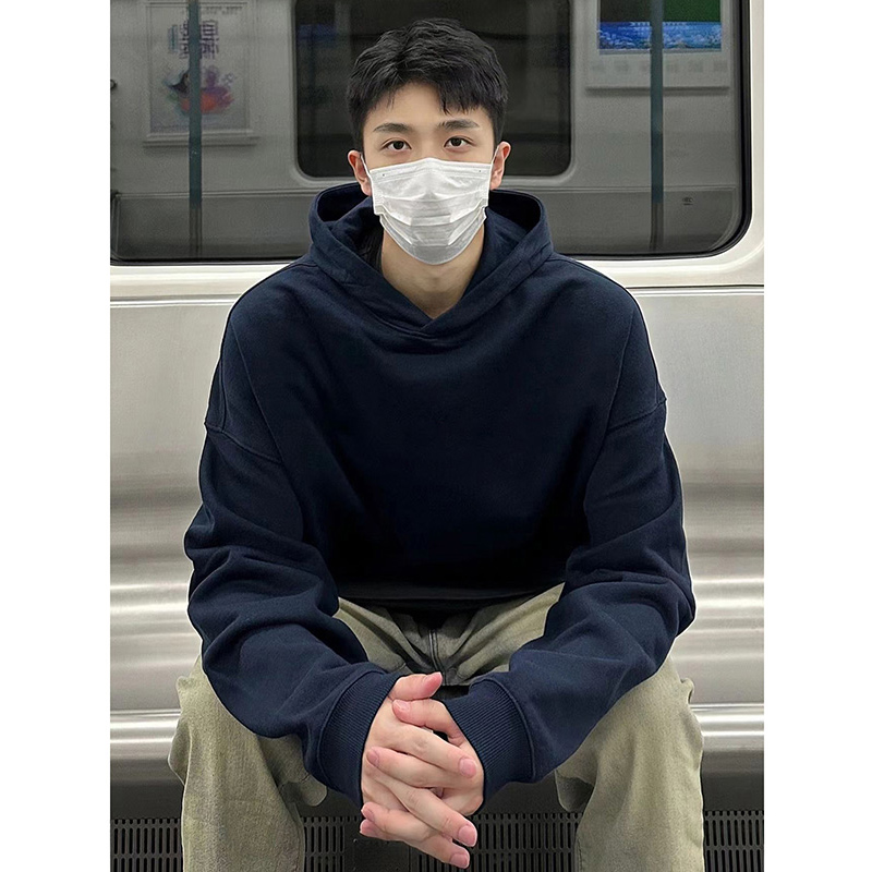 秋冬季纯色连帽卫衣复古