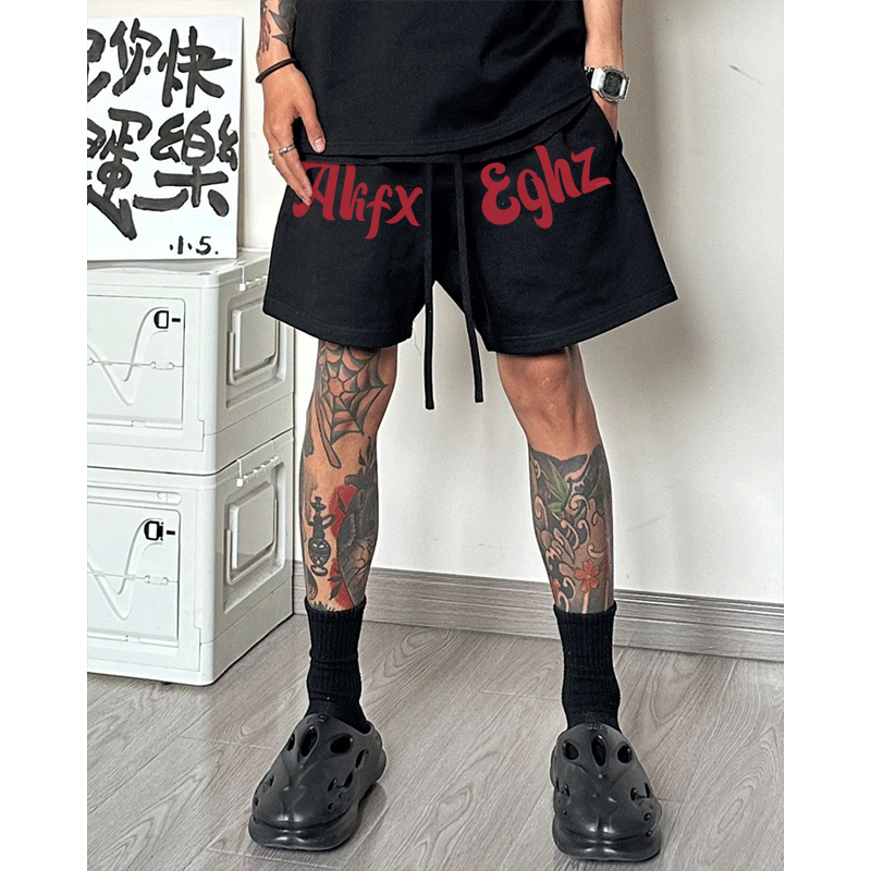痞帅运动抽绳直筒五分短裤男