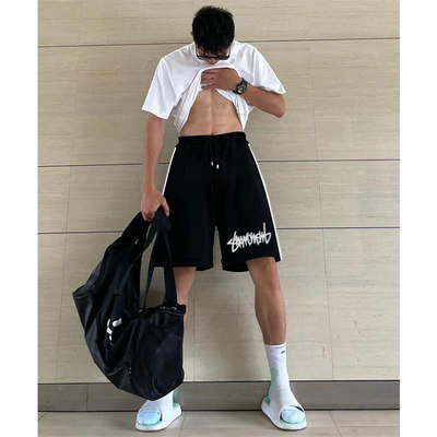 夏季cleanfit简约抽绳三条杠短裤