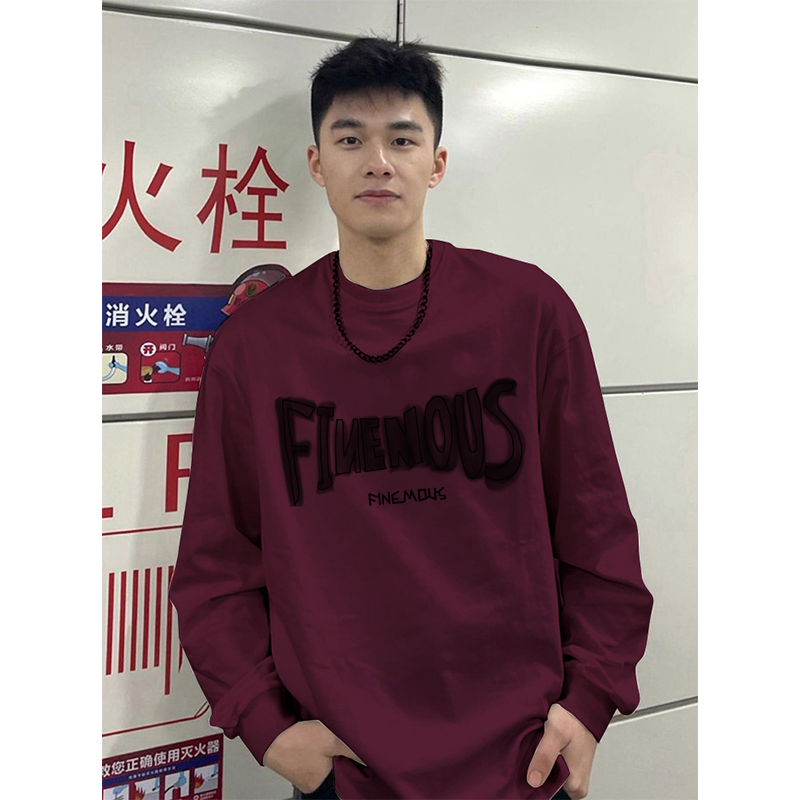 复古美式纯棉长袖T恤男上衣休闲