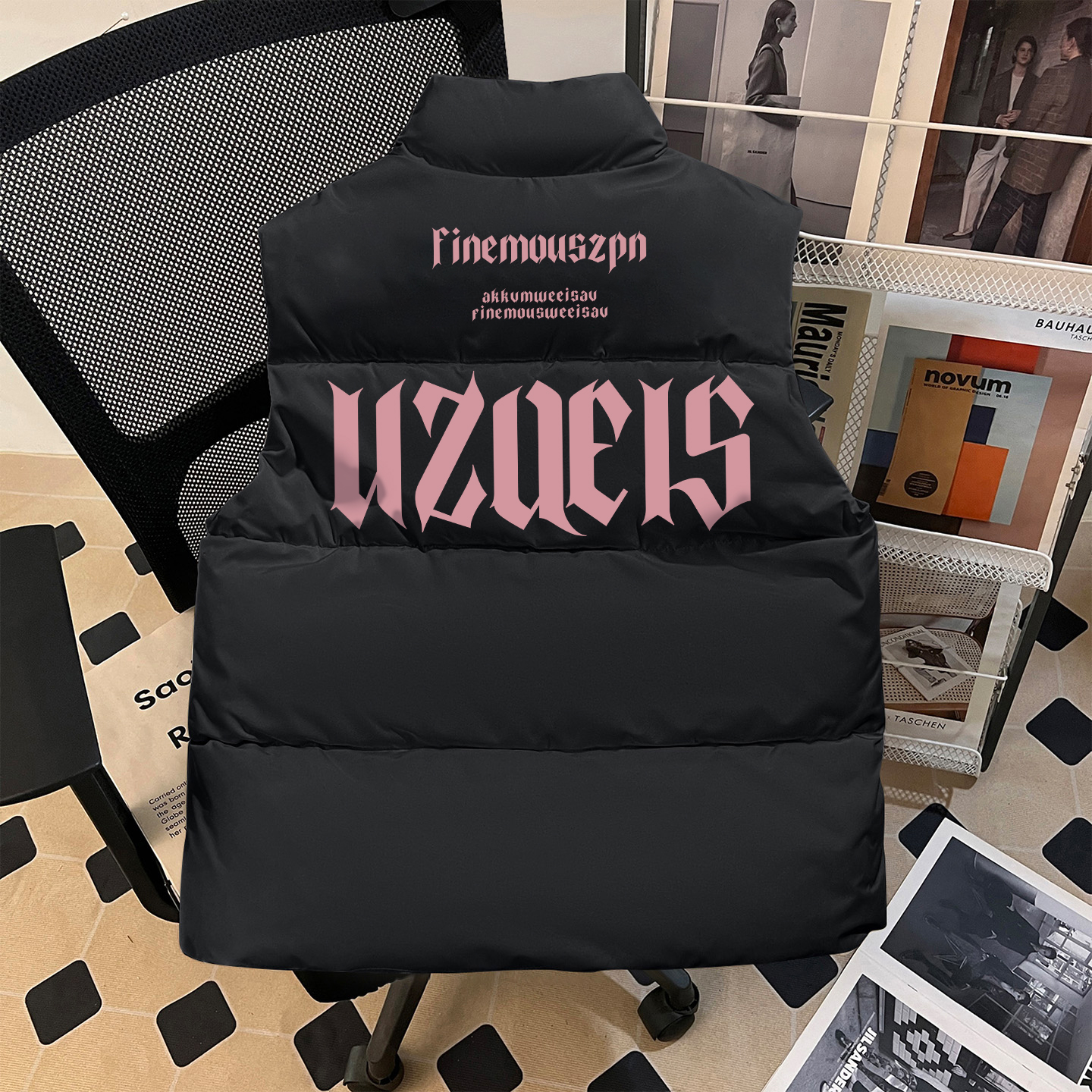 冬季新款美式高街黑色羽绒马甲