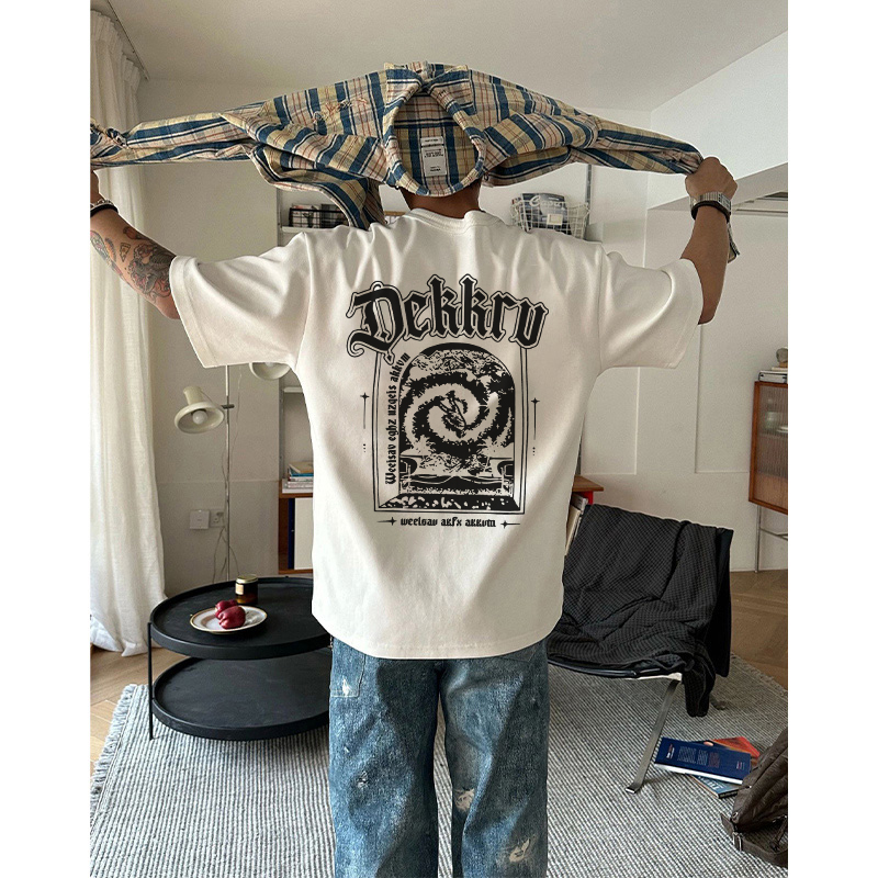 夏季男款白色宽松纯棉短袖t恤美式高街vibe设计感重磅半袖上衣潮