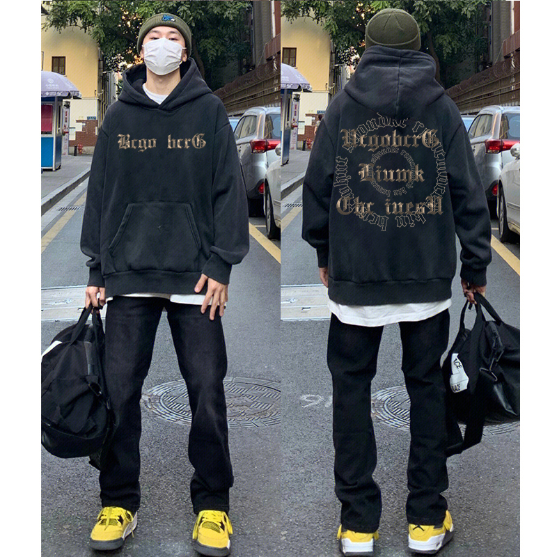 秋季复古风长袖连帽卫衣潮