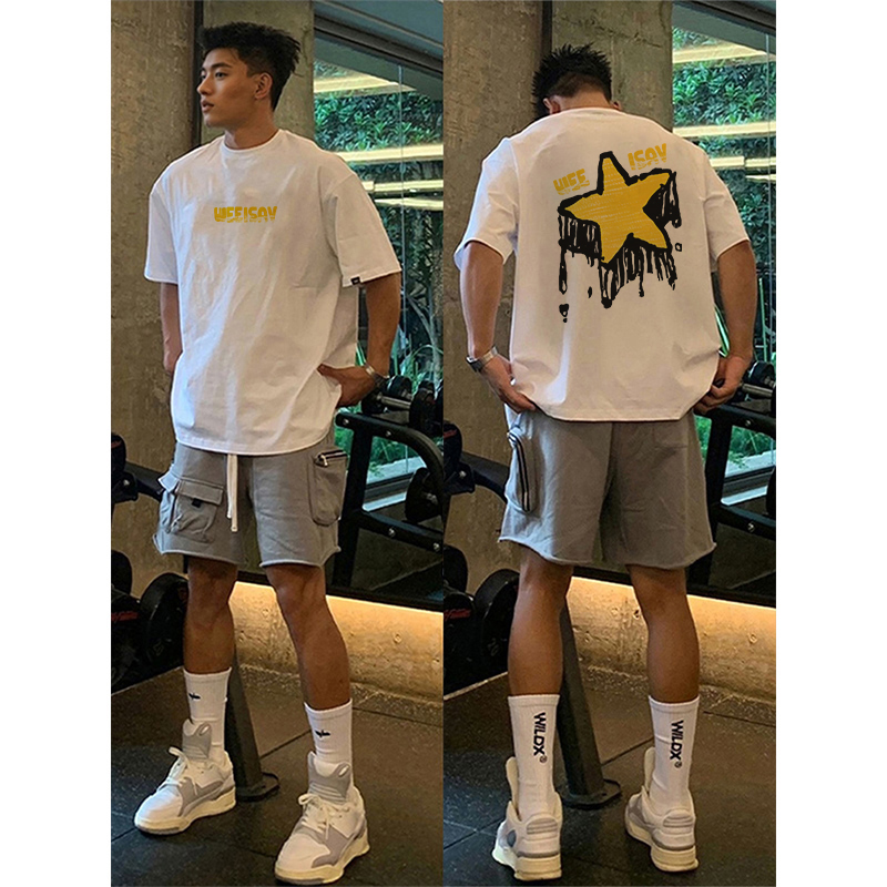 夏季美式宽松休闲纯棉短袖t恤男