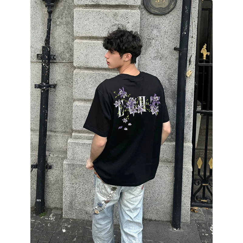 夏季cleanfit潮牌花卉纯棉短袖男