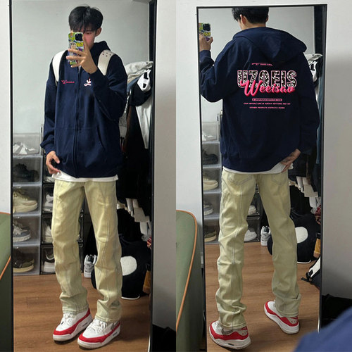 男款连帽卫衣开衫复古