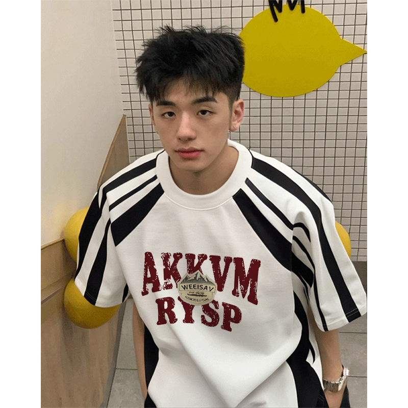 美式休闲纯棉短袖t恤男百搭高街复古夏季潮流嘻哈设计感小众上衣