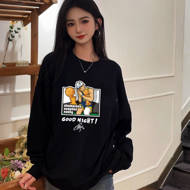 金州勇士库里晚安长袖圆领卫衣篮球衣服30号印花上衣秋冬季百搭服