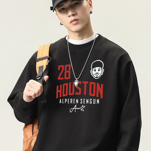 申京谢泼德惠特莫尔火箭卫衣圆领长袖篮球衣服春秋冬季宽松上衣服