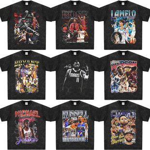 罗斯库里欧文东契奇詹姆斯科比威少三球美式球星短袖纯棉T恤衣服