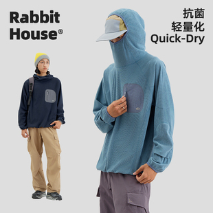 Rabbit House连帽速干卫衣男户外运动轻量华夫格柔软亲肤宽松上衣
