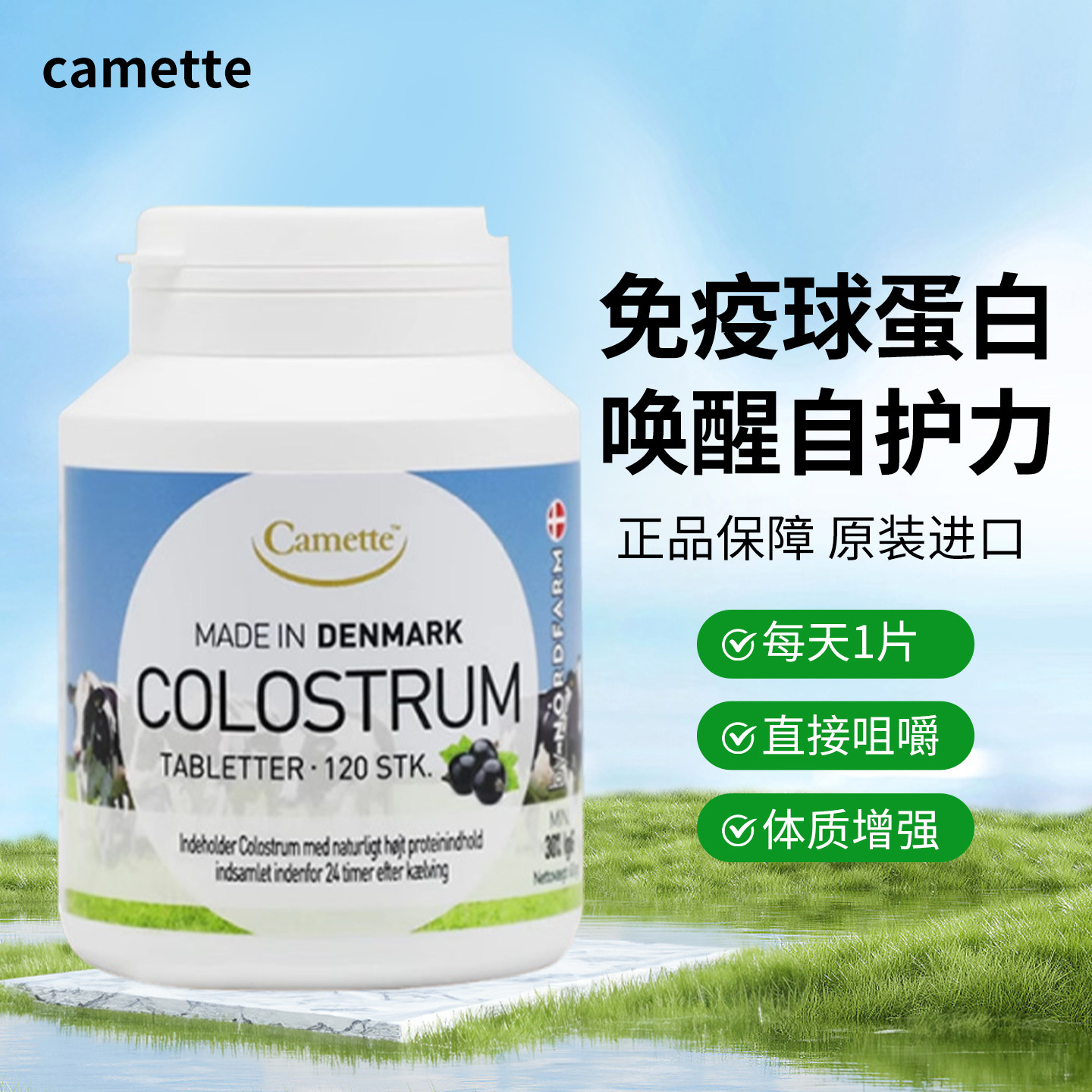 丹麦camette原装儿童成长牛初乳咀嚼片 免疫球蛋白抵抗力体质增强