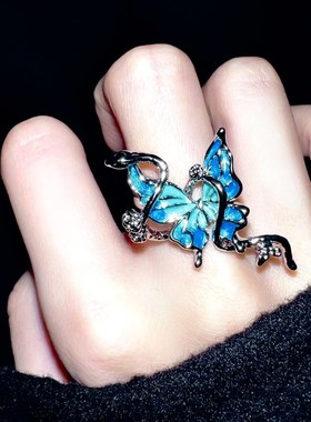 蛇元素饰b品灵蛇缠绕蝴蝶戒指女小众高级设计开口指环个性时尚甜