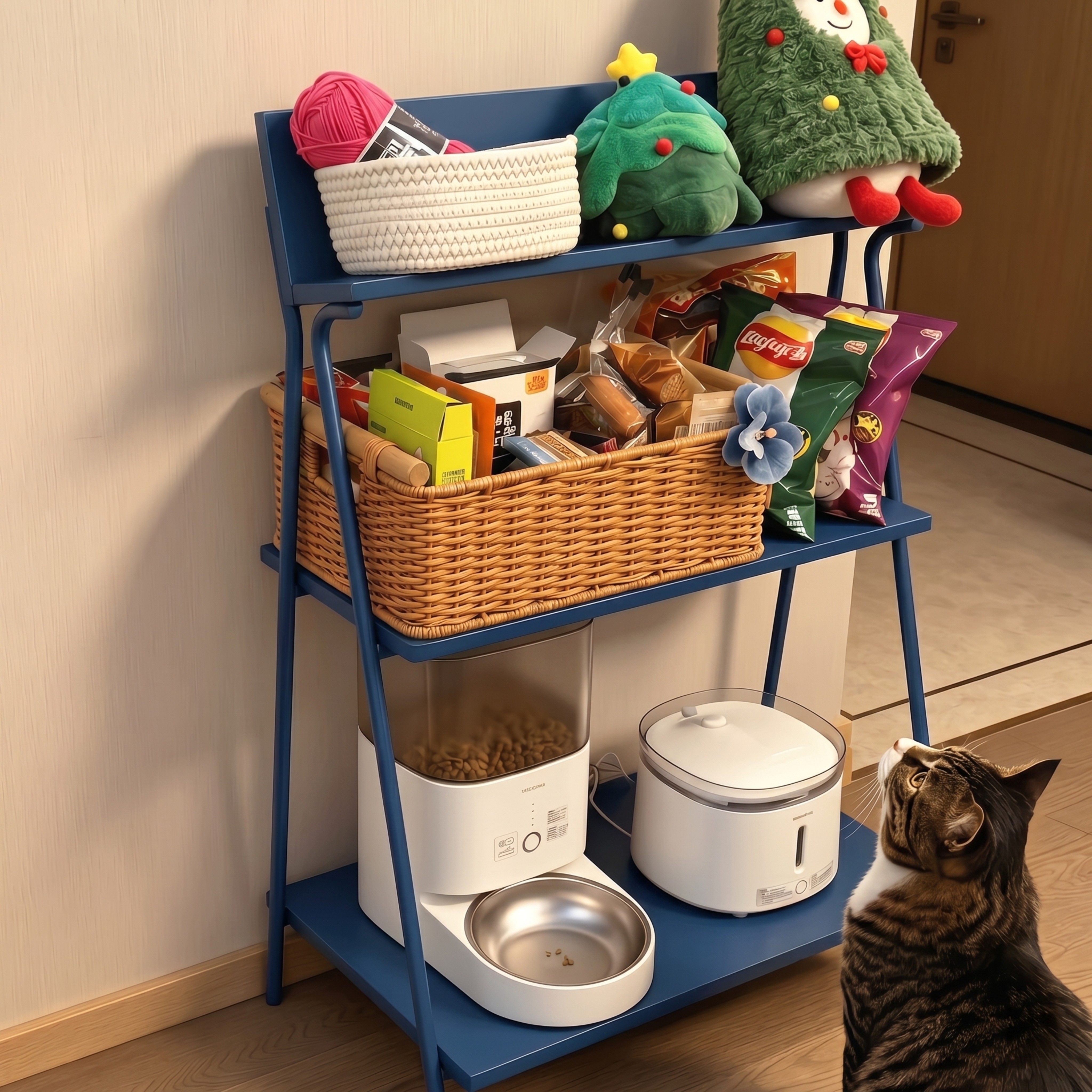 猫咪食堂置物架落地零食架客厅分层喂养收纳层架女孩房间改造小物