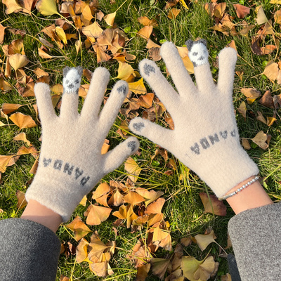 毛线手套女2025新款冬季可爱触屏加绒加厚保暖骑行车冬天防寒防风