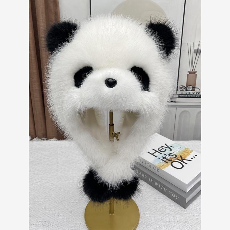 可爱的熊猫帽子女士围巾