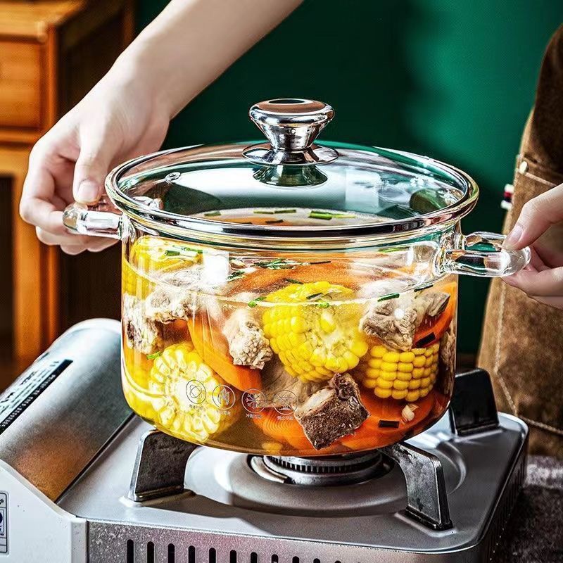 德国进口高硼硅玻璃锅明火耐高温燃气家用透明双耳炖锅电陶炉加热