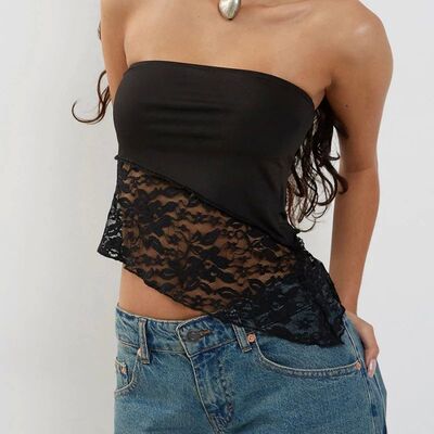 女士露脐拼接蕾丝吊带抹胸上衣