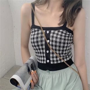 camisole 撞色格子甜美吊带背心Color sweet contrast vest plaid