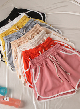 Heterochromatic hemming shorts for girls女生异色包边运动短裤