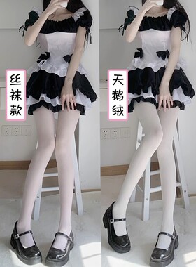 日系白丝JK洛丽塔天鹅绒白色连裤丝袜女打底袜薄款lolita黑丝