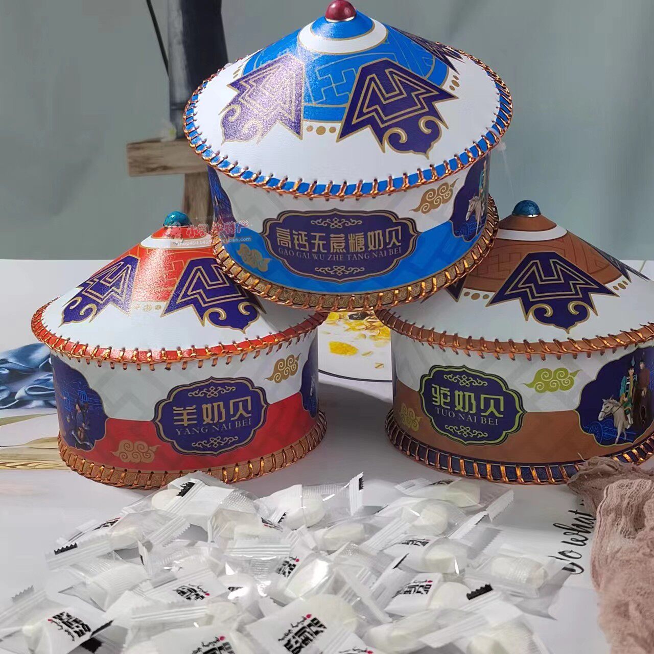 特产无蔗糖奶贝淘气牛内蒙古包皮制蒙古包礼盒装120g驼奶片羊奶贝