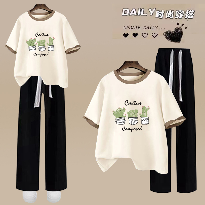 初中女学生夏季套装女装2025新款学院风纯棉短袖t恤15岁少女衣服