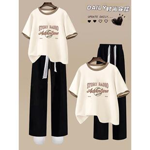 休闲运动套装少女夏天穿搭衣服初中高中学生学院风短袖长裤两件套