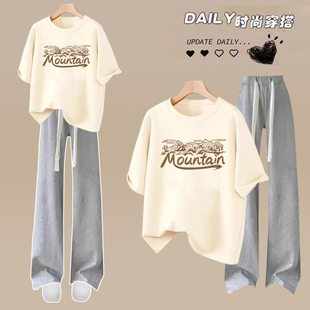 休闲运动套装少女夏天穿搭衣服初中高中学生学院风短袖长裤两件套