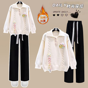 少女秋冬套装新款中学生秋装上衣初中高中生学院风甜美毛衣两件套