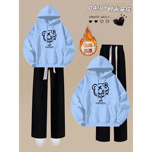 初中生女春秋装卫衣15休闲两件套装加绒学院风少女学生13岁14春装