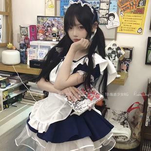 女仆装cos日系可爱天使女仆装cos服软萌少女Lolita绀色狗短连衣裙