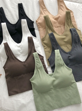 Solid pit strip cropped sports vest纯色坑条短款 打底运动背心