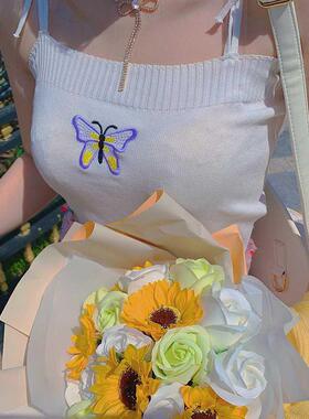 Embroidered knitted camisole vest小雏菊刺绣短款针织 吊带背心