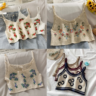 embroidered 钩花刺绣吊带小背心 crochet vest Knitted camisole